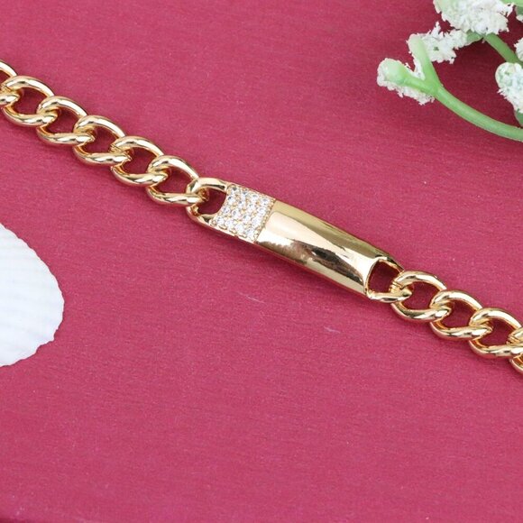 "Elegant Rose Gold Bracelet with Polished Bar & CZ Accent, XPBL0946 - Picture 12 of 13